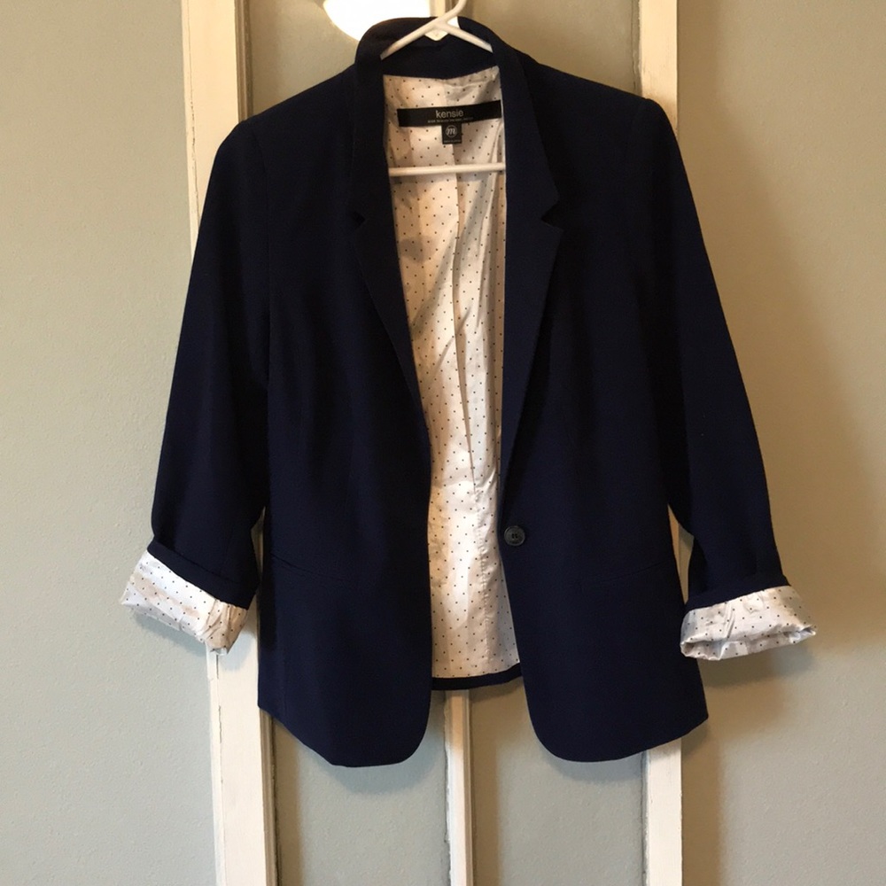 Navy blue and polka dot blazer